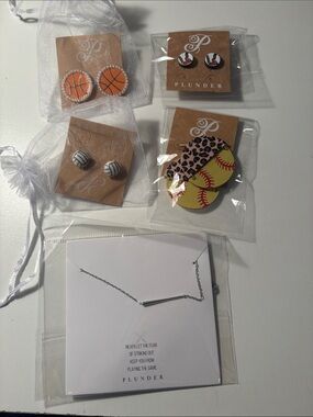 Plunder sports related earrings and necklace